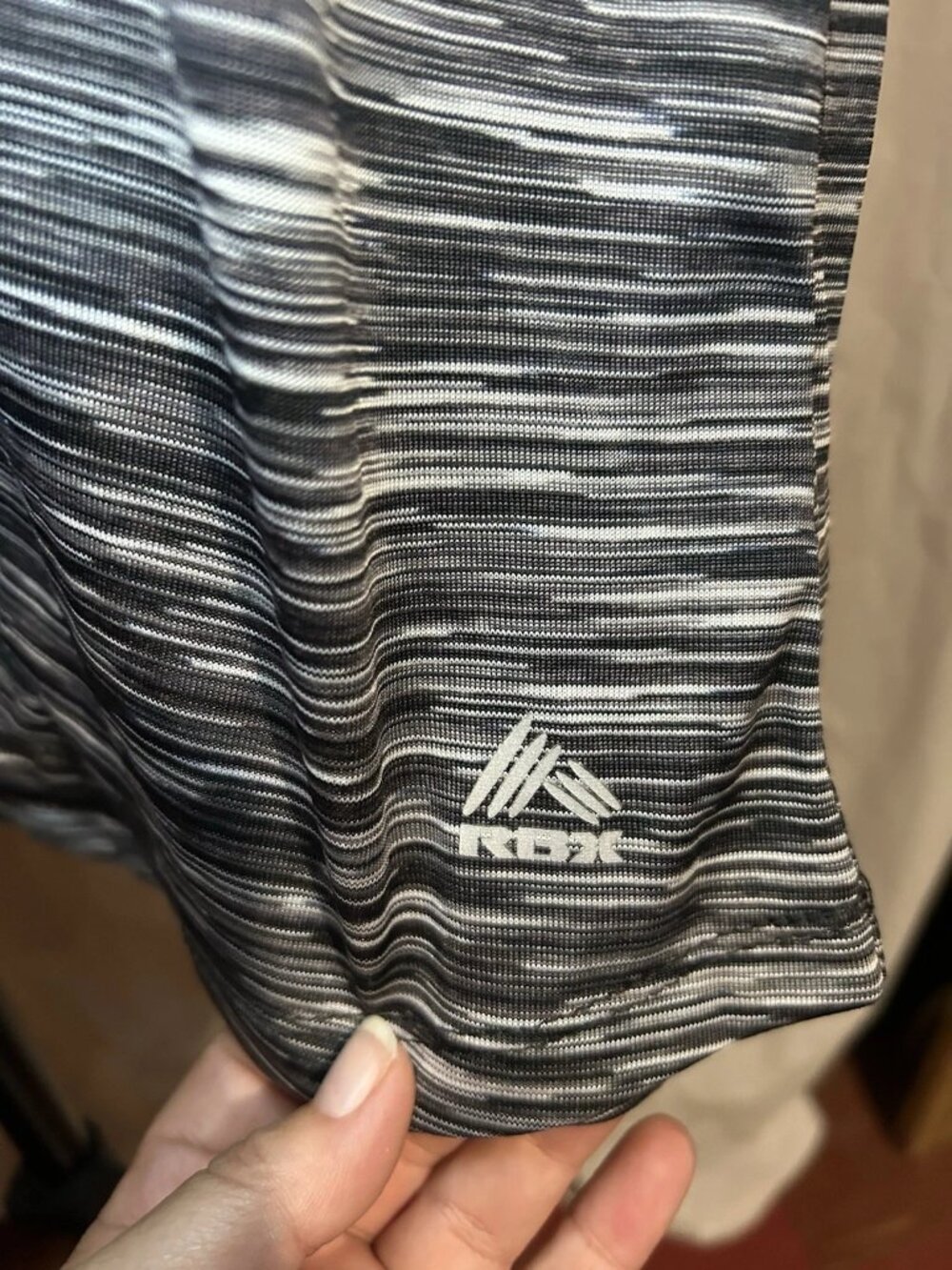 RBX Performance Womens 2X Gray/Black V-Neck Raglan Striped Knit T-Shirt - Picture 3 of 6